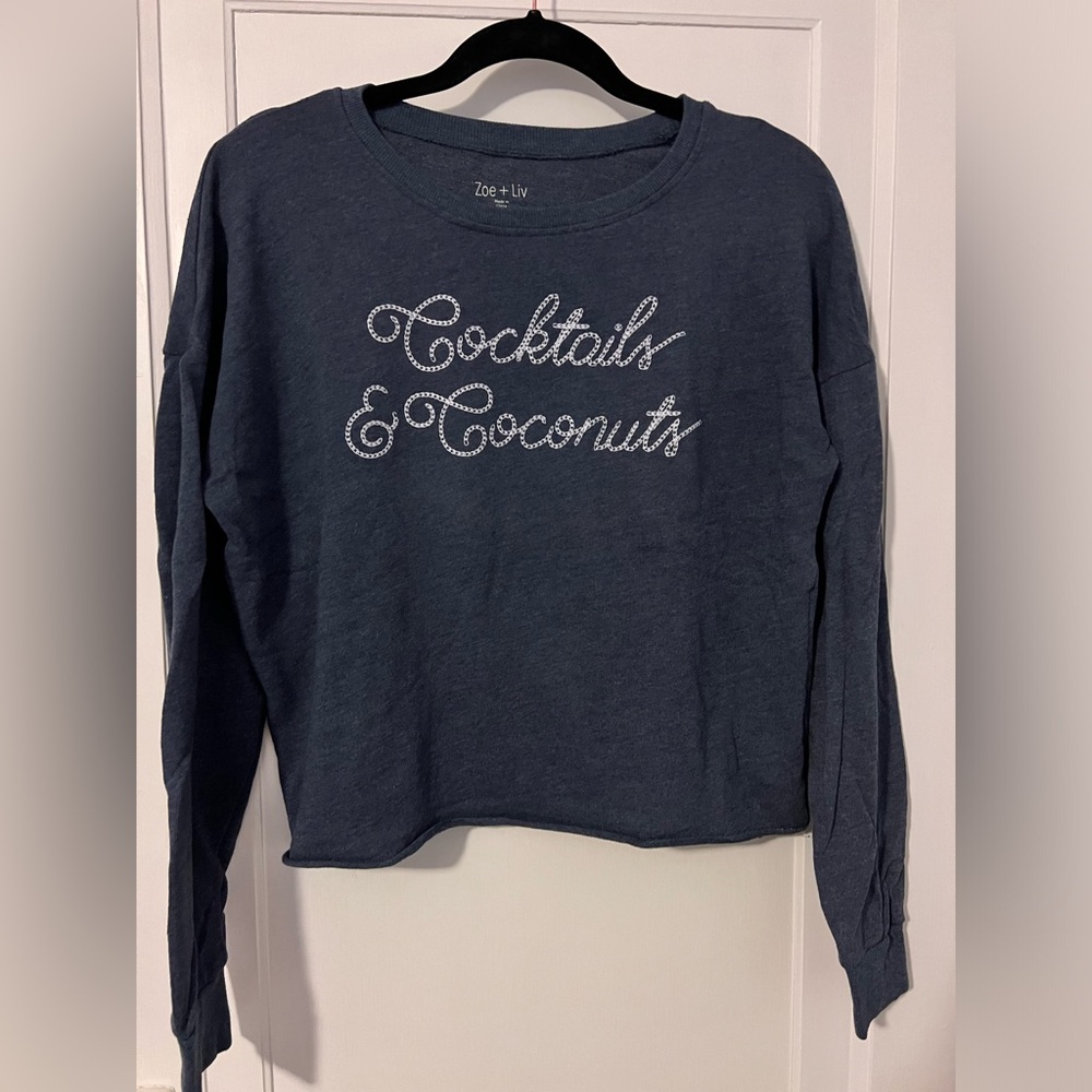 Zoe and Liv lightweight blue pullover sweatshirt Cocktails & Coconuts